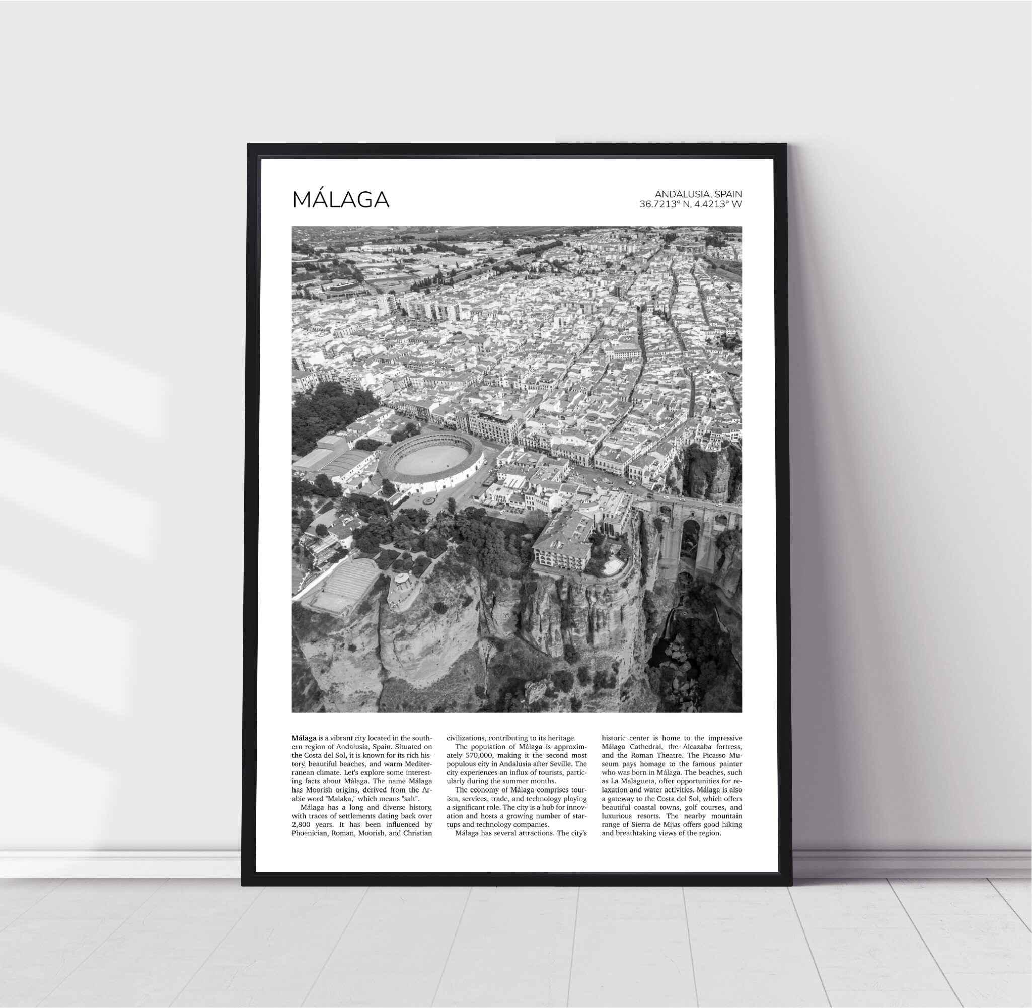 Málaga Wall Art | Malaga Home Decor | Town of Ronda | Spanish Artful Travel Gift | Spain Art Poster Print