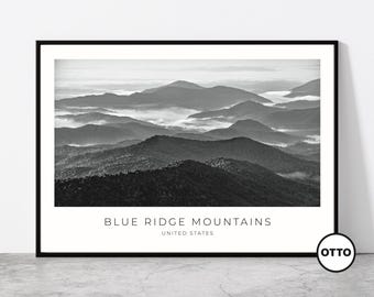 Blue Ridge Mountains Wall Art, Black & White Landscape (Digital Download Sizes)