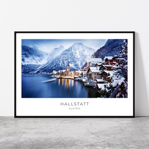 Hallstatt, Austria Wall Art | Austria Artful Travel Poster Print Photo | Austrian Village, Alps, Europe | Aerial View Landscape