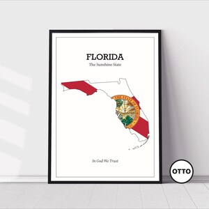 Florida State Wall Art | State of Florida Map Outline Home Decor Print | Flag Art Travel Poster | Artful Photo Travel Gift Idea | USA
