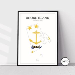 Rhode Island State Wall Art | State of Rhode Island Map Outline Home Decor Print | Flag Art Travel Poster | Artful Travel Gift Idea | USA