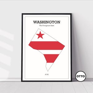 Washington State Wall Art | State of Washington Map Outline Home Decor Print | Flag Art Travel Poster | Artful Photo Travel Gift Idea | USA