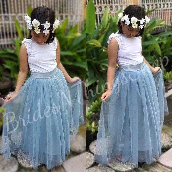 dusty blue tulle skirt flower girl