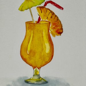 Piña colada, pintada à mão, cartão de felicitações em aquarela em branco por dentro