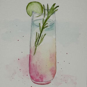 Cartão de coquetel pintado à mão com Rosemary Rush - em branco por dentro