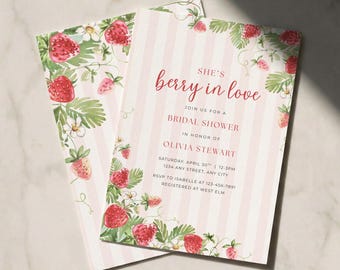 Berry in Love Bridal Shower Invitation Template | Berry Sweet Bridal, Strawberry Theme, Berry Bridal Shower | 036