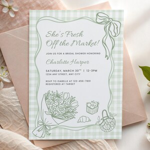 Fresh Off the Market Bridal Shower Invitation Canva Template, Farmer's Market Wedding Shower Invite, She's Off the Market