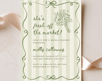Fresh Off the Market Bridal Shower Invitation Template | Farmer's Market Theme, She's Off the Market, Summer Bridal Shower | 064
