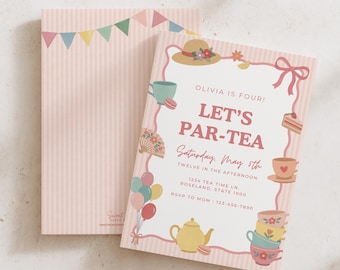 Tea Party Girls Birthday Invitation Template | Let's Par-Tea Invite, Tea for two invite, Par Tea Birthday, Whimsical Tea Party | 056