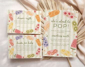 Ready to Pop Popsicle Baby Shower Invitation Suite Bundle | Summer Baby Shower, Ready to Pop Baby Shower, Popsicle Shower | 063