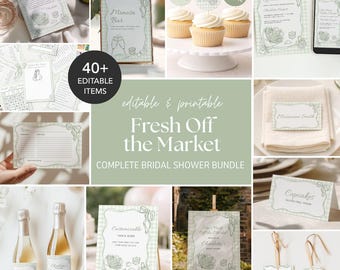 Fresh Off the Market Bridal Shower Canva Template Bundle, Farmer's Market Theme, Bridal Shower Bundle, She's Off the Market | 005