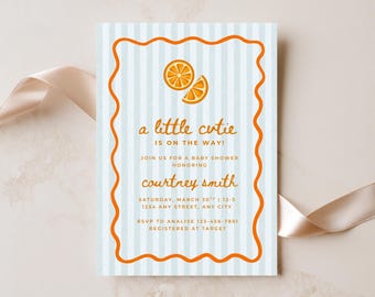 A Little Cutie Oranges Baby Shower Invite Template | clementine shower, cutie on the way, summer baby shower, citrus invitation | 081