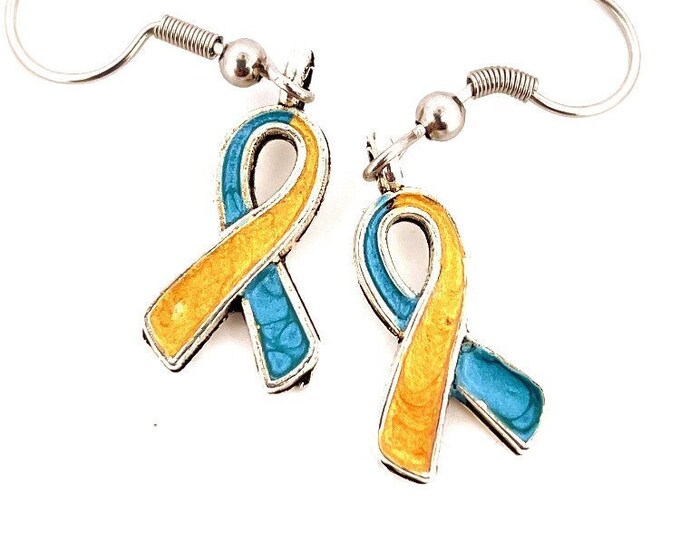 Featured listing image: Blue and Yellow Ribbon Earrings