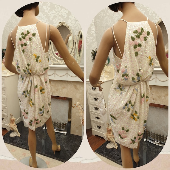 20's 30's Beaded Drape Flapper Dress Sequin Eveni