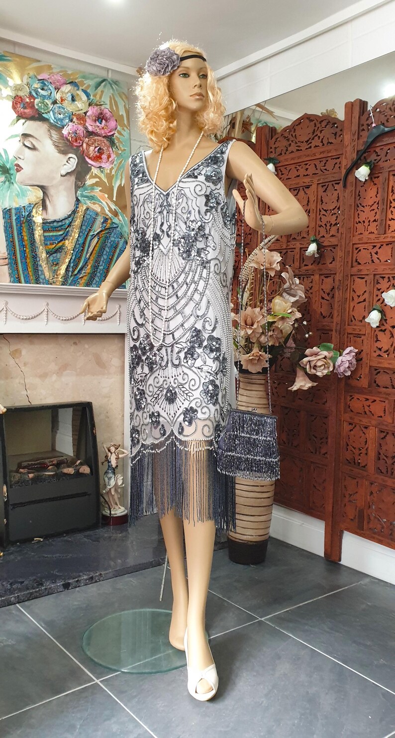 1920 s Gatsby Flapper Dress Art Deco Sequin Bead Dress Fringed Beaded 1920-s-gatsby-flapper-dress-art-deco-sequin-bead-dress-fringed-beaded