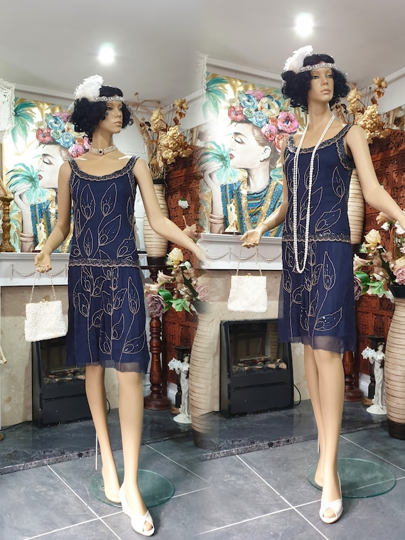 Robe Vintage ANTIK BATIK En Soie 100% Perles - Taille 38, Style Flapper Années 20, Occasion