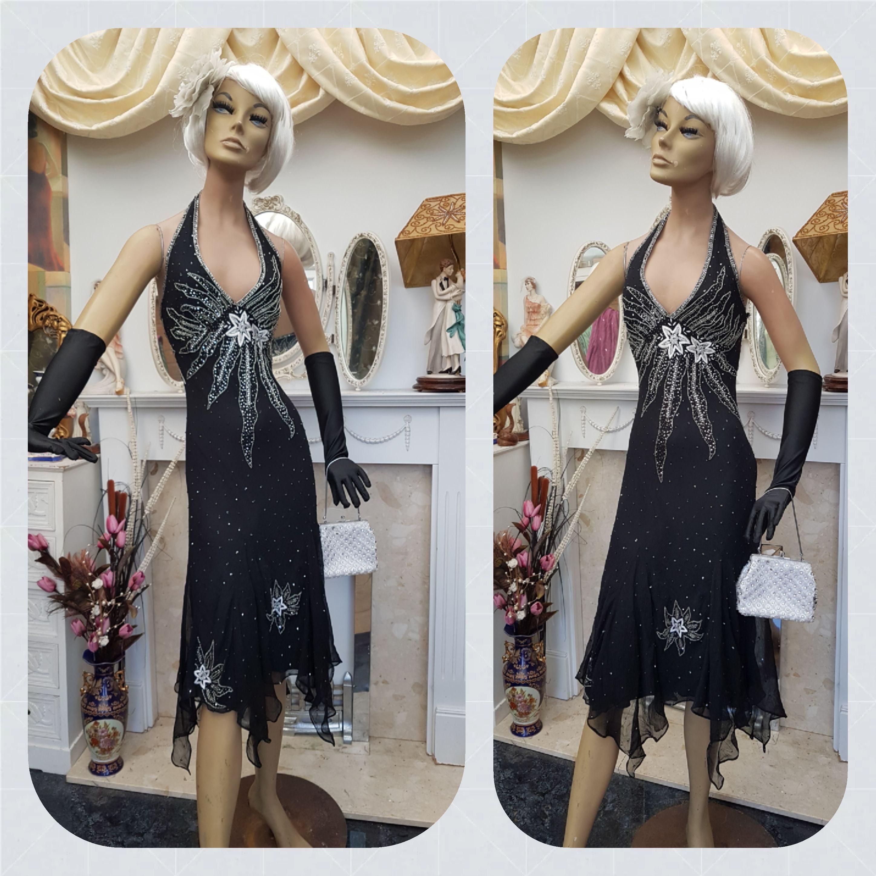 1920' Flapper Dress Art Deco Beaded Dress Black Silk Etsy UK