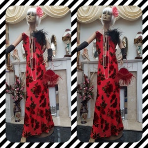 1930's Downton Abbey Velvet Devore Floral Dress Bias Cut Dress Devore Silk Size 14UK 10US