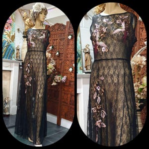 Vintage Black Sheer Flapper, 1920&#39;s Gatsby Flapper, Embroidered  Mesh Dress, Size 10UK 6US