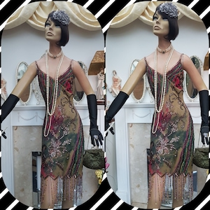 Flapper Dress Great Gatsby Dress Downton Abbey Dress Art Deco Dress Beaded Cocktail Silk Dress Size 10UK 6US