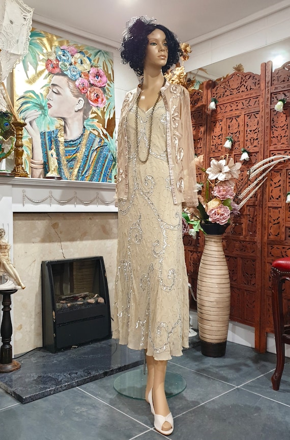 20's 30's Flapper Dress Art Deco Beaded Dress Size 16UK 12US - Etsy