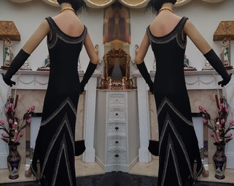 Vestido de noche formal de Downton Abbey de los años 30, estilo antiguo Hollywood, con corte al bies y cuentas, talla 10 UK 6 US