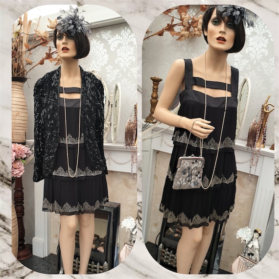 20 s 30s Flapper Dress Black Layered Flapper Dress Frilled Flapper Beaded Dress Size 12UK 8US Etsy Ireland