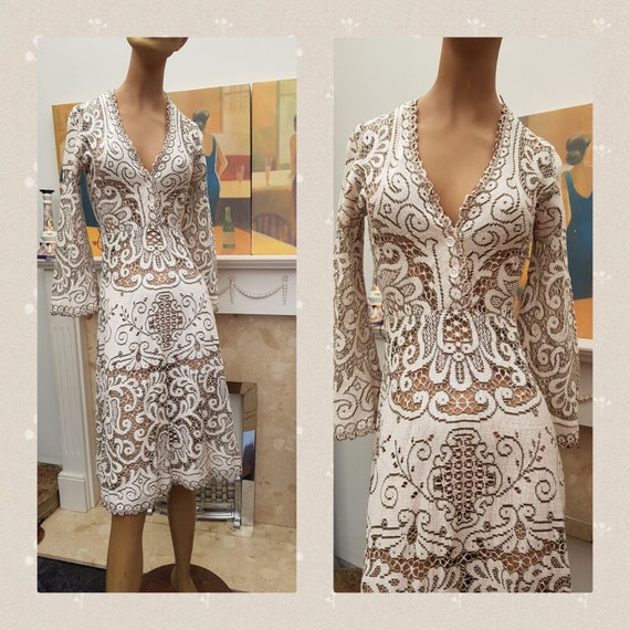 Vintage Art Deco Cotton Lace Dress, Original Art … - image 4