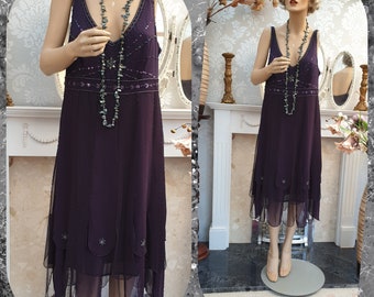 1920&#39;s Great Gatsby Flapper Dress Dropped Waist Beaded Flapper Dress Size 14UK 10US