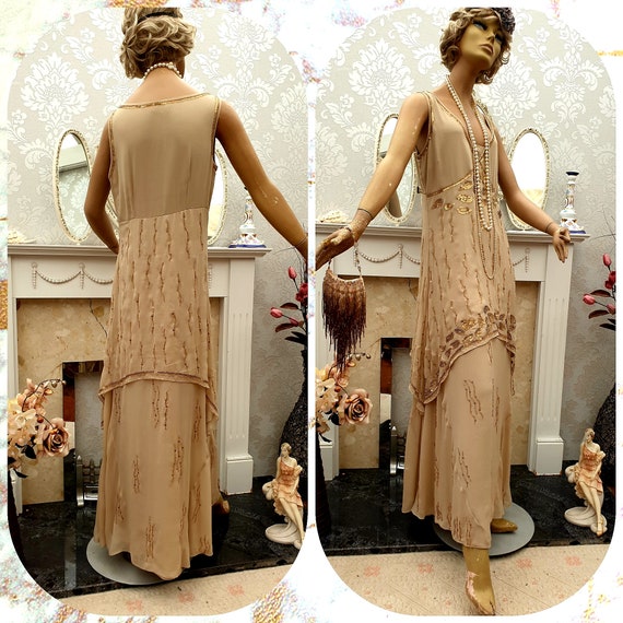 20's 30s Flapper dress Bias Cut Sequin Art Deco Fl