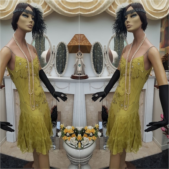 1920's Great Gatsby Flapper Dress Dropped Waist Be