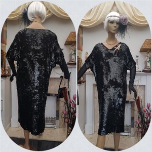 Vintage 80&#39;s Beaded Silk  Formal Dress 20&#39;s Flapper Dress Size 14-16UK 10-12US