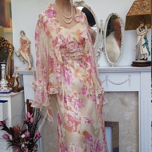 1930'S Downton Abbey Floral Silk Dress Bias Cut Evening Cocktail Dress Size 14UK 10US image 2