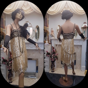 1920&#39;s Great Gatsby Flapper Vintage Black Dress Size 14UK, 10US