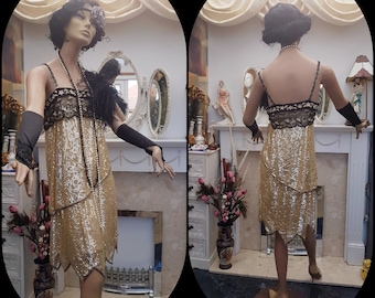 1920&#39;s Great Gatsby Flapper Vintage Black Dress Size 14UK, 10US