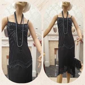 1920&#39;s Gatsby Flapper Dress Art Deco Sequin Bead Dress Size 14UK 10US