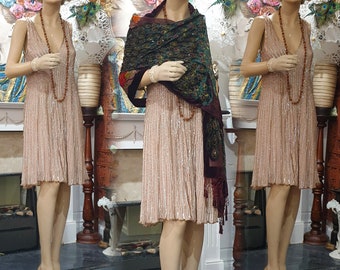 Vintage Great Gatsby Silk Dress, Sequinned Flapper Dress, Downton Abbey Silk Dress, Size 10UK 6US