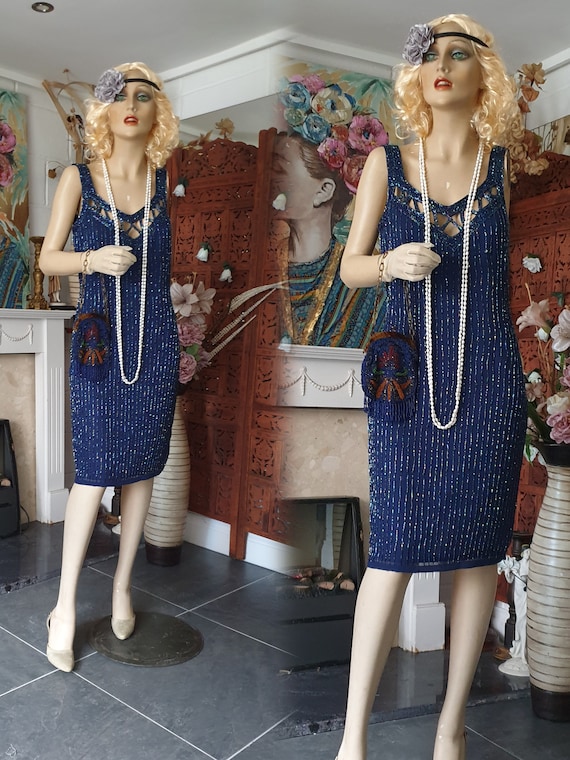 20's Dress, Flapper Dress, Great Gatsby Beaded Flapper, Blue Sequin Dress  10UK 6US - Etsy Israel