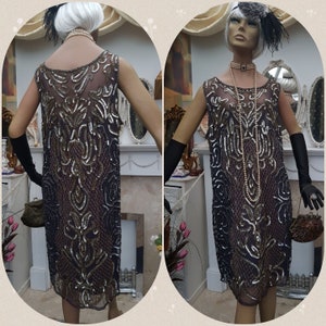 1920&#39; Flapper Dress Art Deco Beaded Evening Dress Size 16UK 12US