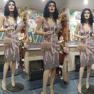 1930&#39;s Downton Abbey Evening Gown, Bias Cut Embellished Dress, Silk Flapper Dress Size 8UK 4US