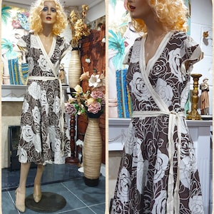 Brown Floral Dress, Bias Cut Silk Dress, Tea Dress