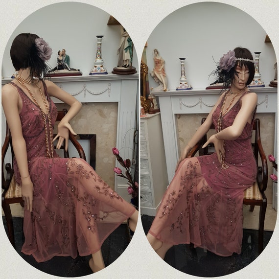20's 30's Downton Abbey Formal Evening Dress Beade