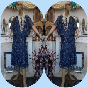 Vintage jaren 80 polkadot flapper jurk lage taille flapper jurk maat 10 UK 6US