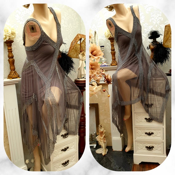 1920's Gatsby Flapper Dress Art Deco Sequin Bead D