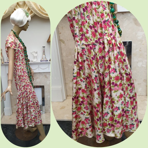 20's Flapper Dress Silk Floral Flapper Dress Drop… - image 3