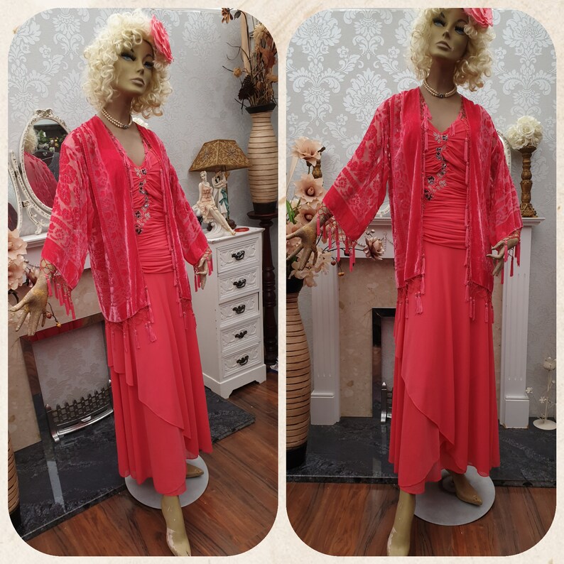 Salmon Coral Kimono Fringe Jacket Silk Burnout Velvet Short Etsy