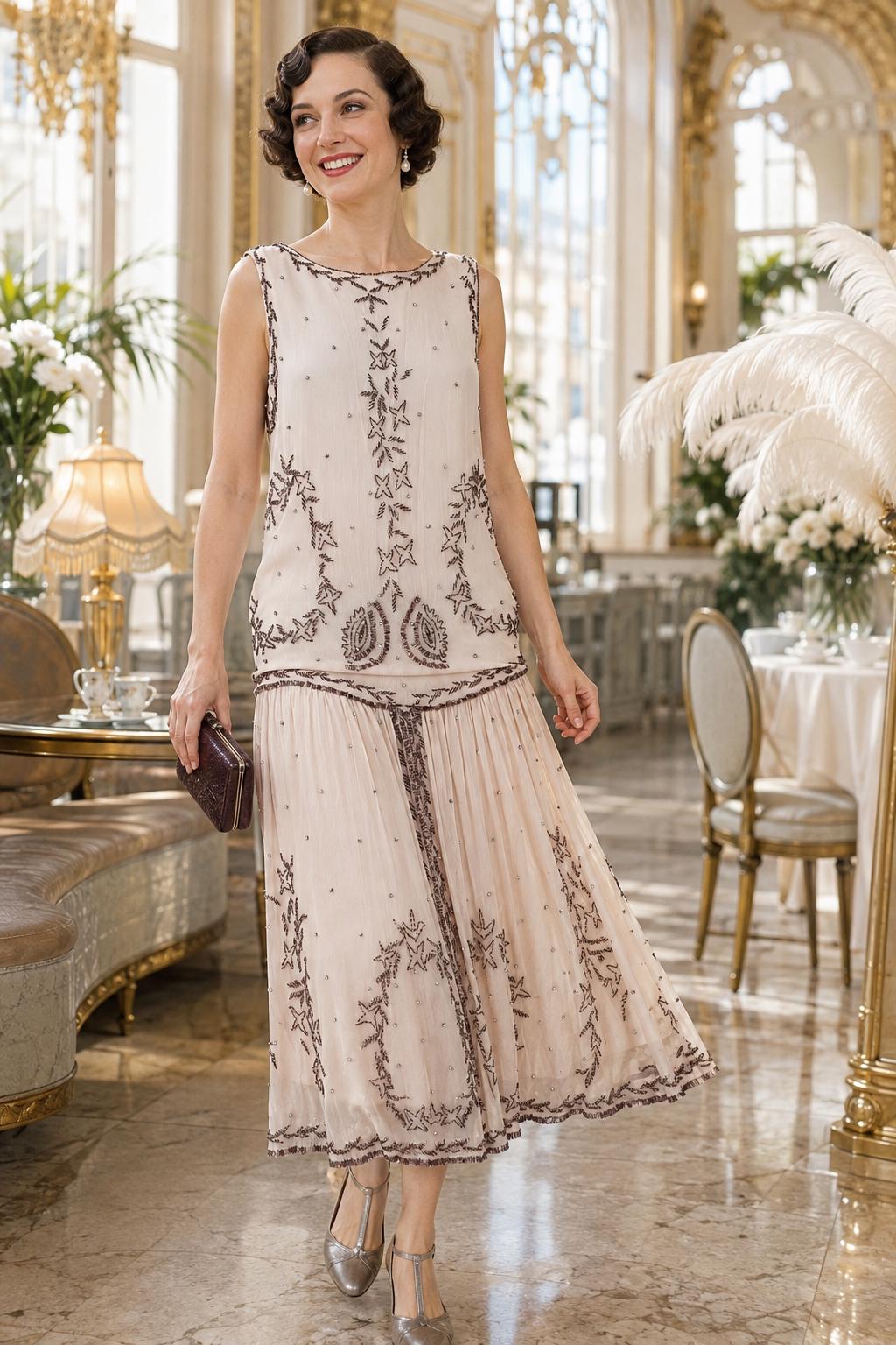 cream beaded flapper dress Vintage 1920s Dress, Art Deco Dress, Great Gatsby Size 10UK, 6US Size:S/4-6 Size Small Blue Printed Dress PIPPA BLUE CHOKER BANDAGE