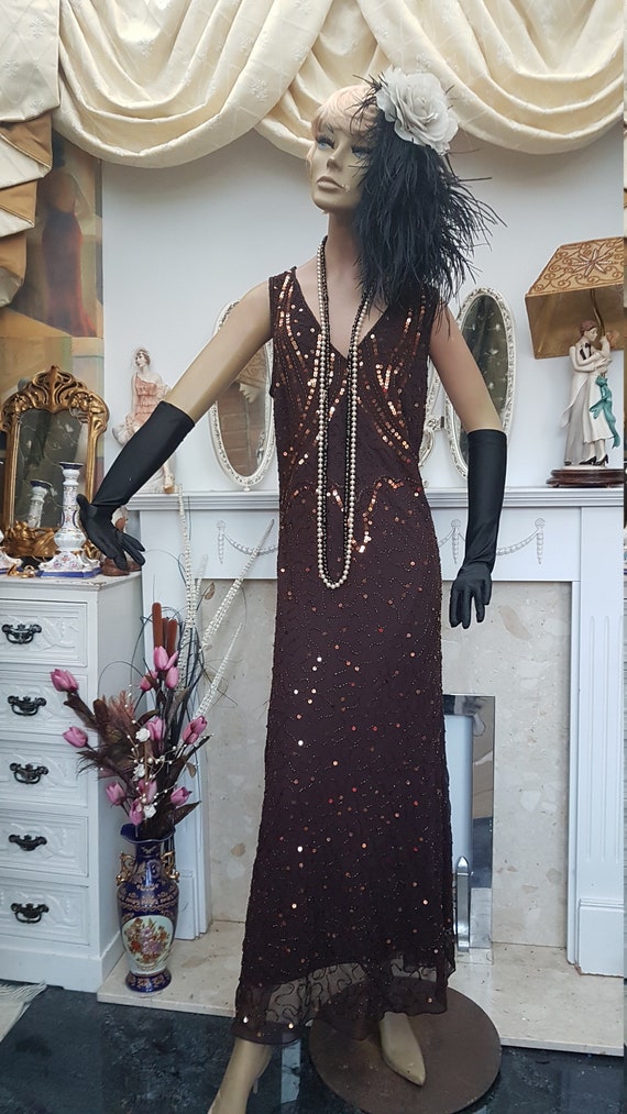 1920' Flapper Dress 30's Art Deco Beaded Evening … - image 5