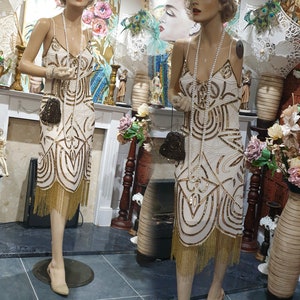 Vintage Flapper Dress, Art Deco Beaded Flapper, Fringed Charleston Flapper Dress, 20&#39;s Great Gatsby Flapper