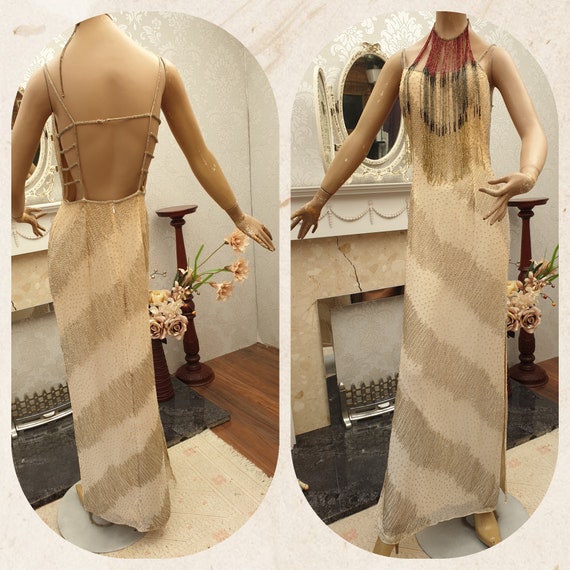1930's Downton Abbey Evening Formal Gown Beaded Nu